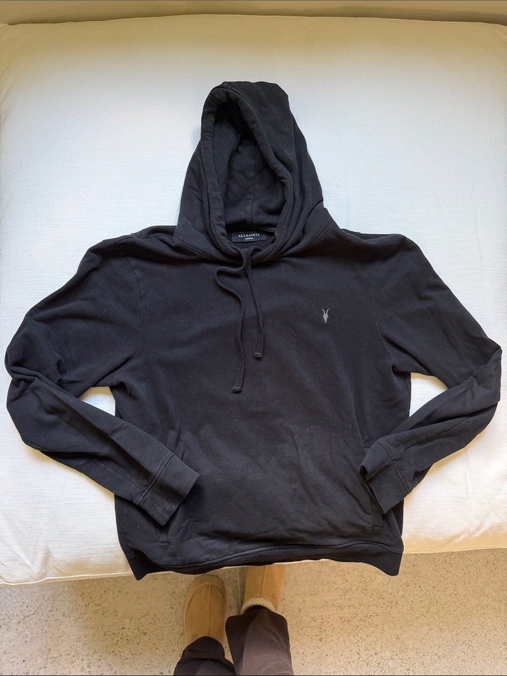 All Saints Black Pullover Hoodie with Subtle Logo